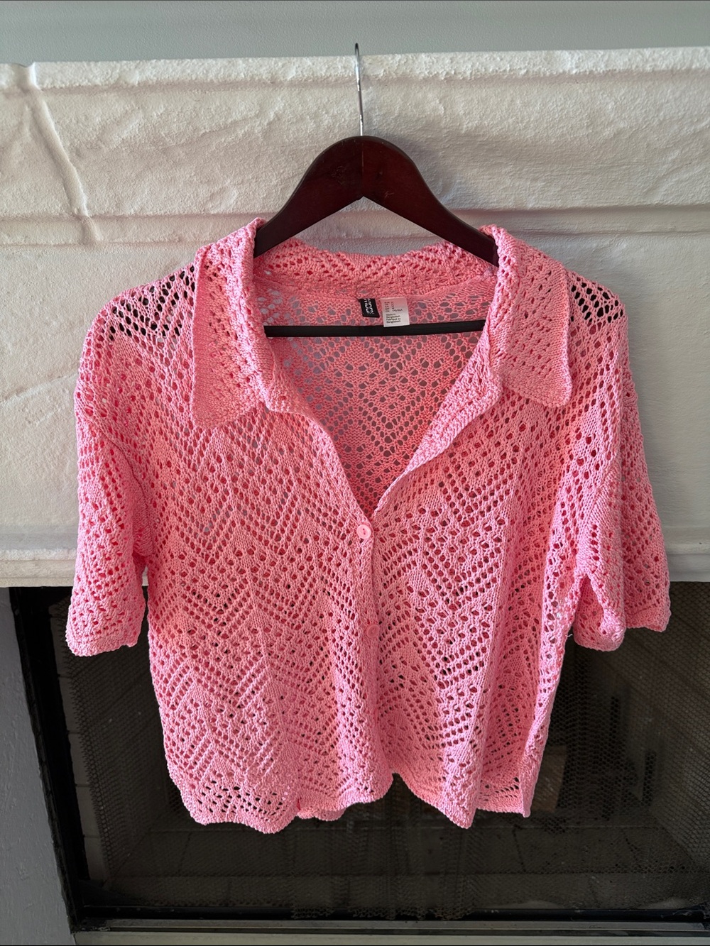 Delicate Pink Crochet Button-Up Top